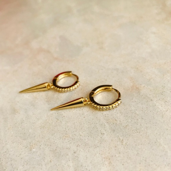 Spike Huggie Earrings | 14k Gold Plated - Picture 3 of 5